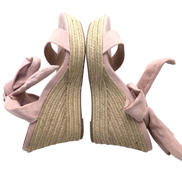 NWOB Dream Pairs Womens Pink Faux Suede Ankle Tie Lace Up Platform Wedges 9.5 - Picture 6 of 12